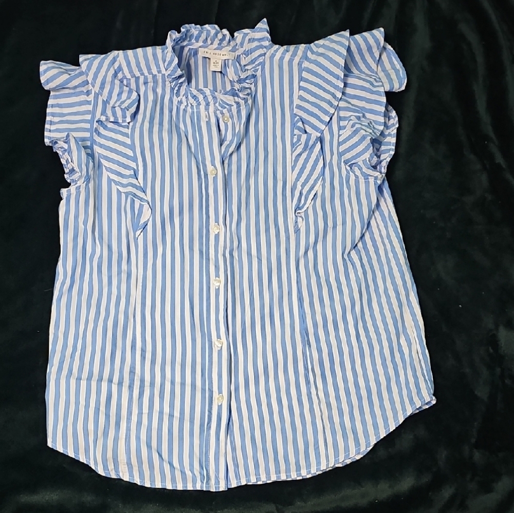 New (Never Worn) Blue and White Striped Ruffle Blouse